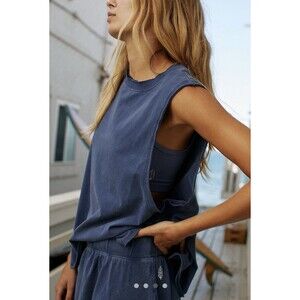 NWT Free People Movement Hot Shot Relaxed Tank Black Grape Blue Size Small